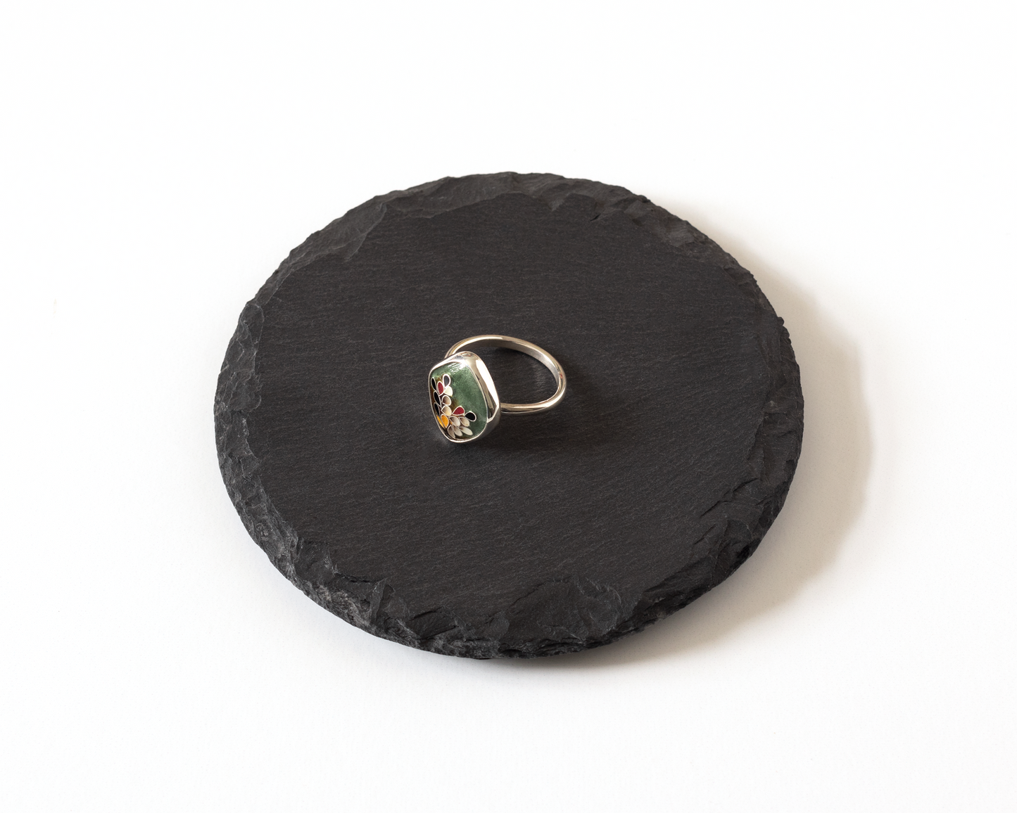 Sage green flower petal ring