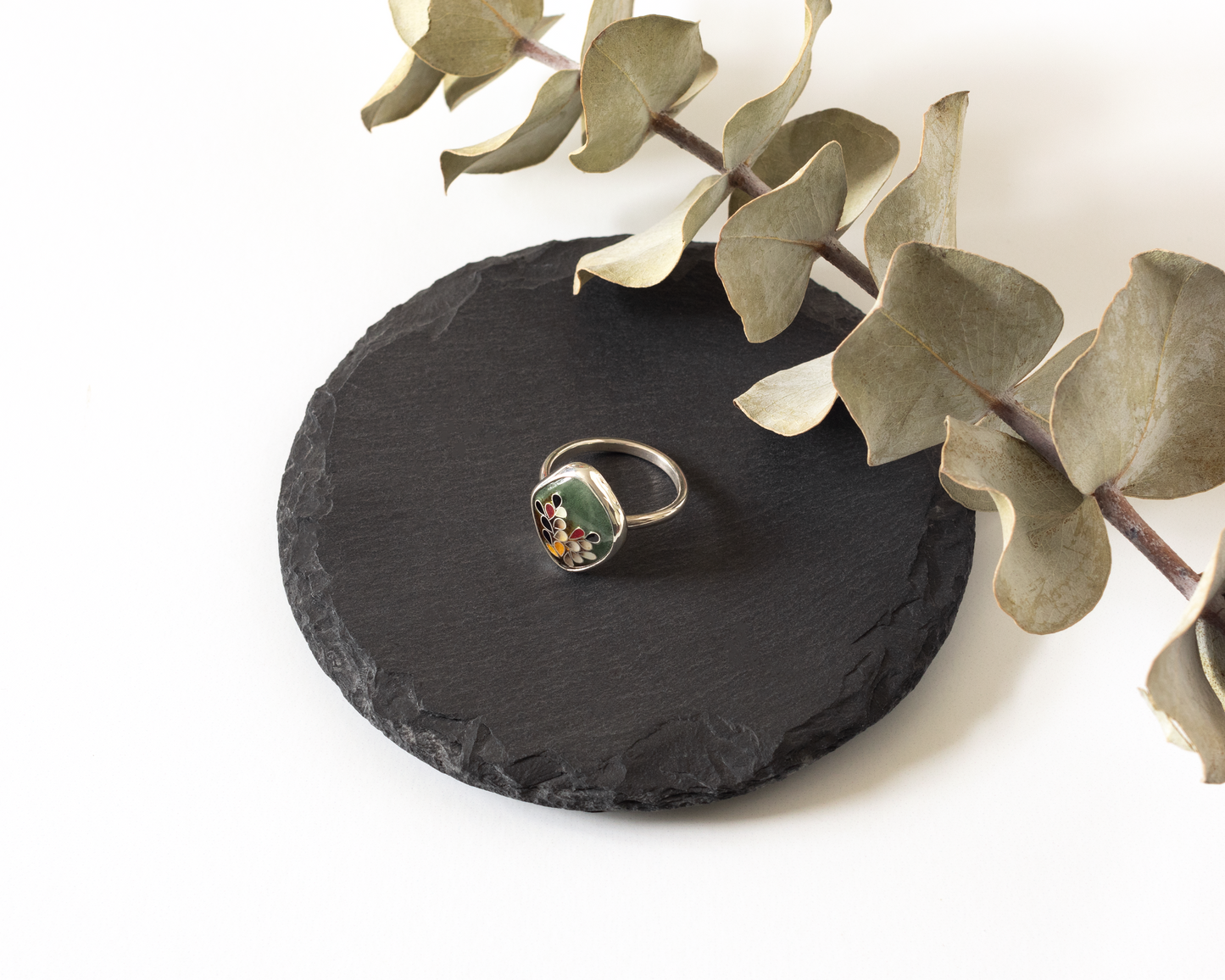 Sage green flower petal ring