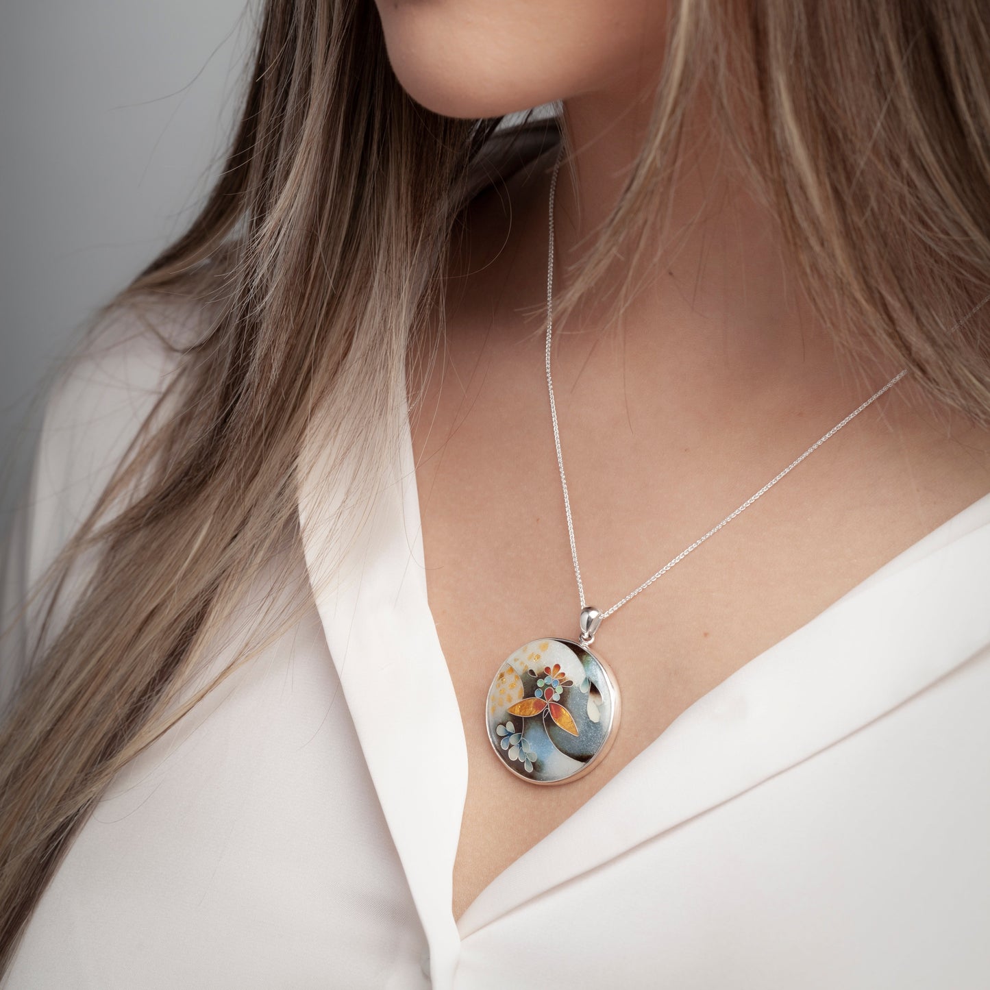 Winter Bloom Cloisonné Pendant