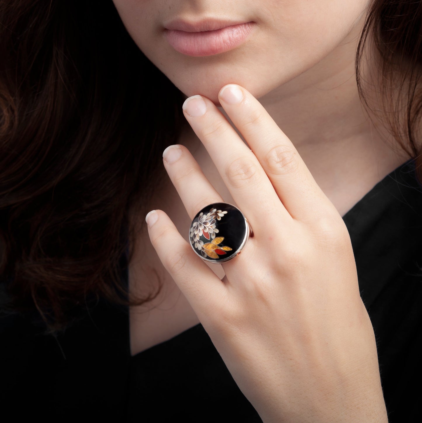 Midnight Bloom Ring with Orange Sapphires & Gold