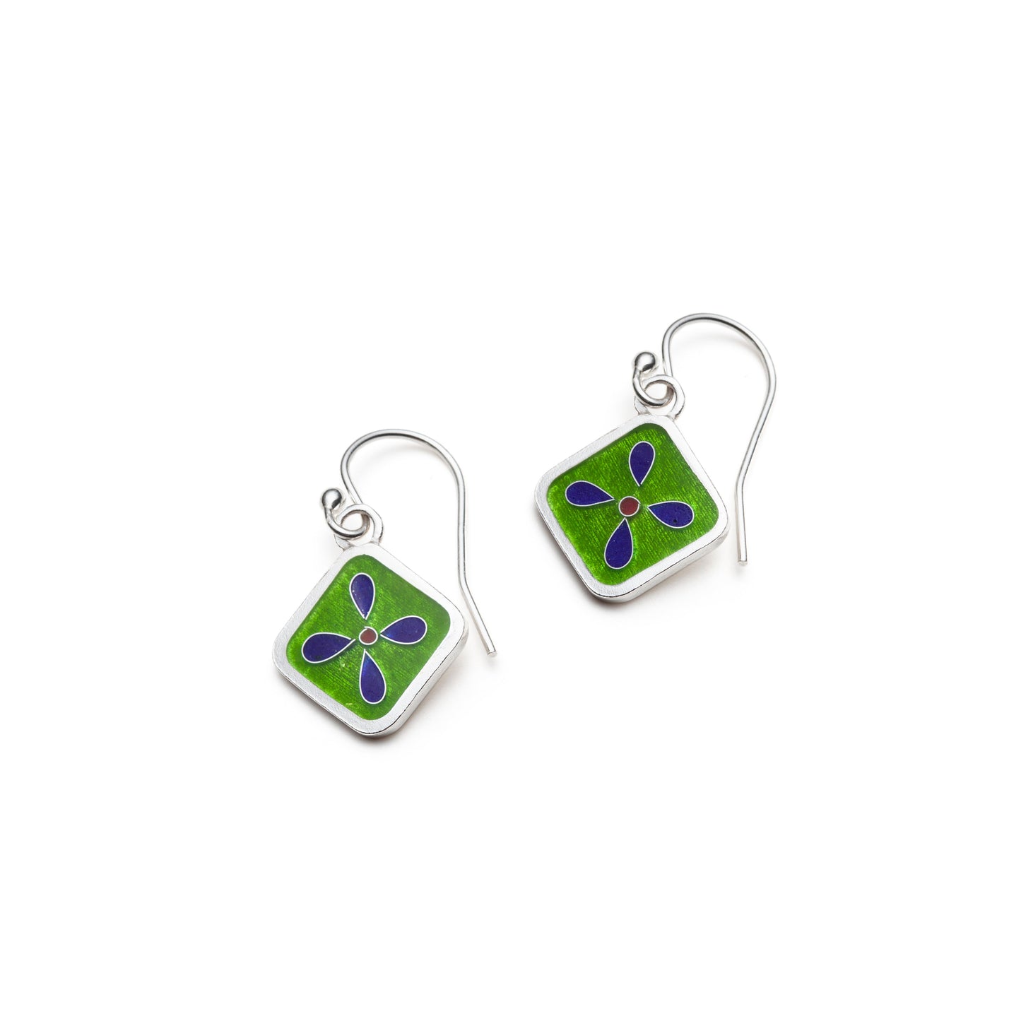 Green Diamond Cloisonné Drop Earrings