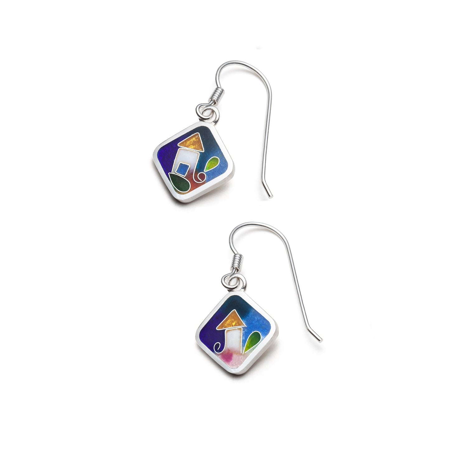 Mismatched Little House Cloisonné Drop Earrings