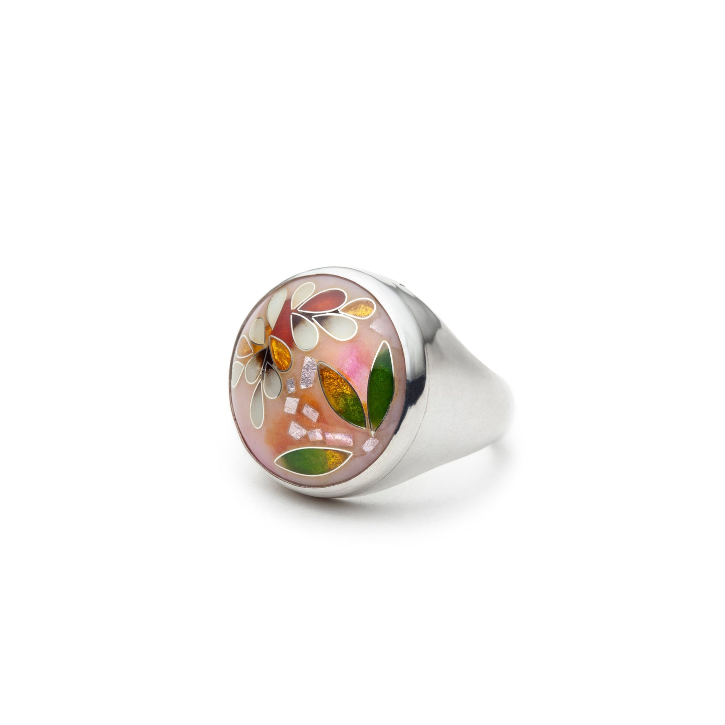 Pink Peony Cloisonné Cocktail Ring with Hidden Petal Detail