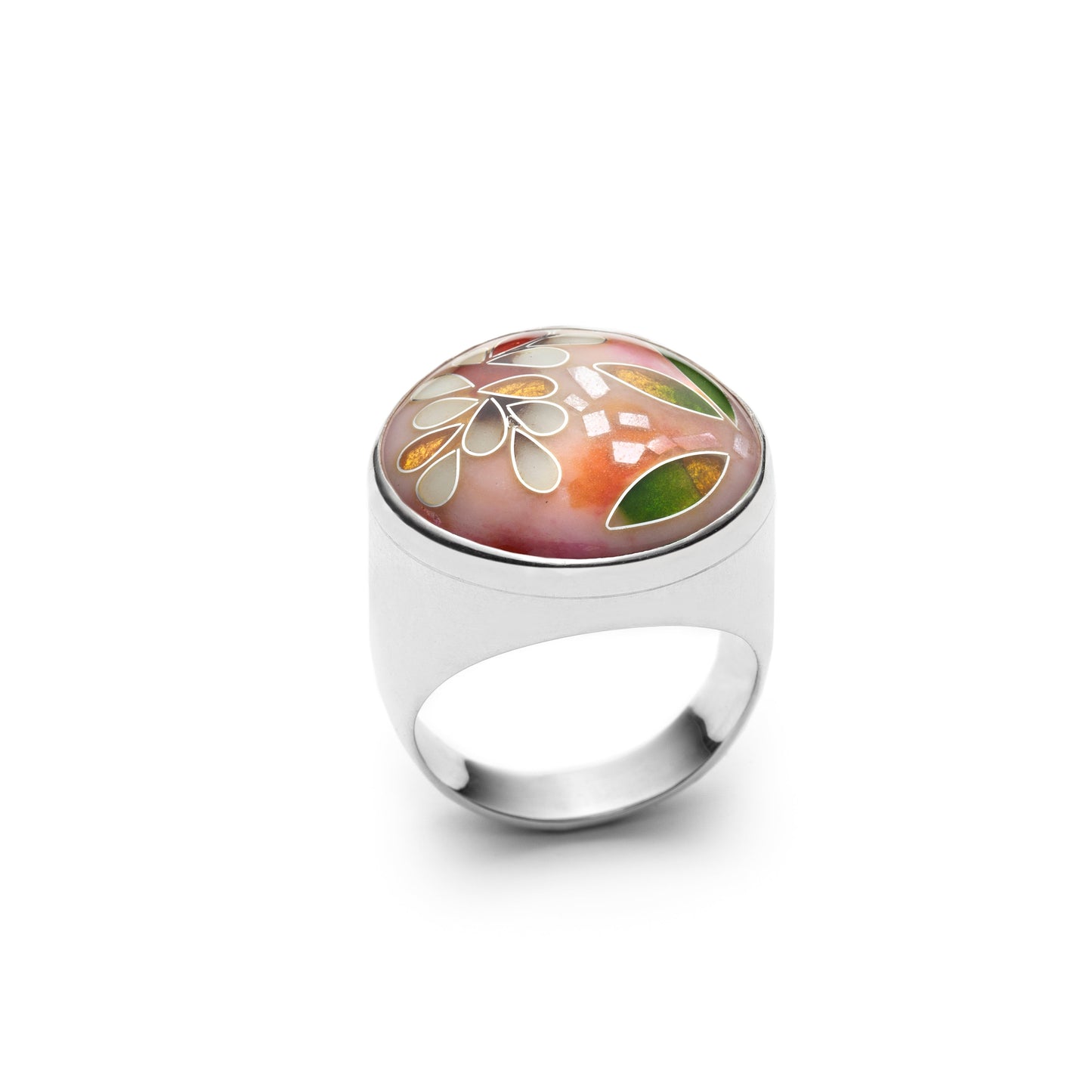 Pink Peony Cloisonné Cocktail Ring with Hidden Petal Detail