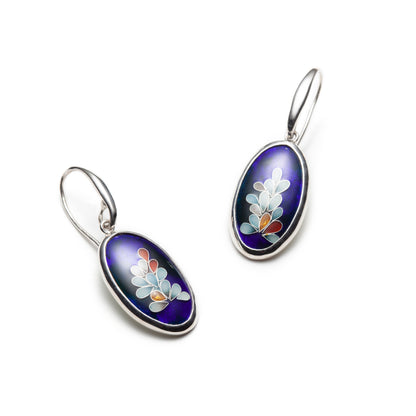 Blue Spring Blossom Cloisonné Oval Earrings