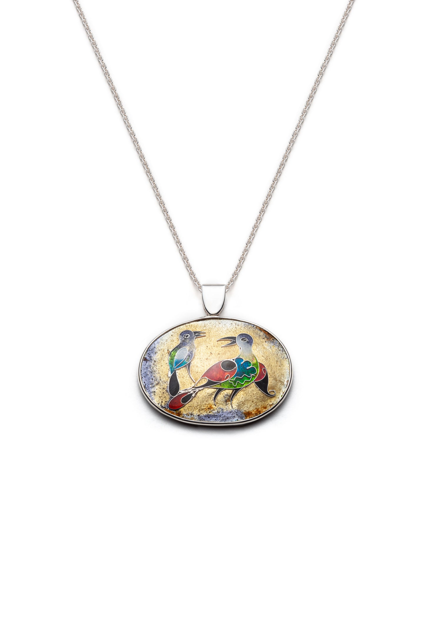 Birds in Time Cloisonné Pendant, Inspired by 15th Century Armenian Manuscript Art