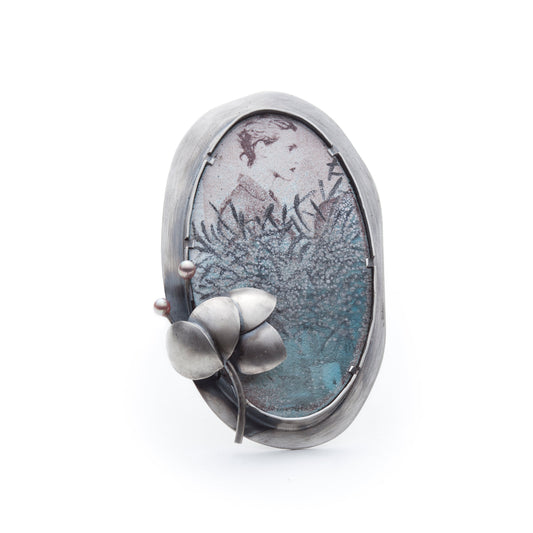Reflections — One of a Kind Silver Brooch with Photo Transfer & Pearls