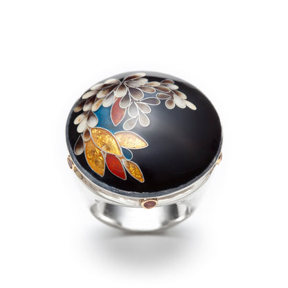 Midnight Bloom Ring with Orange Sapphires & Gold