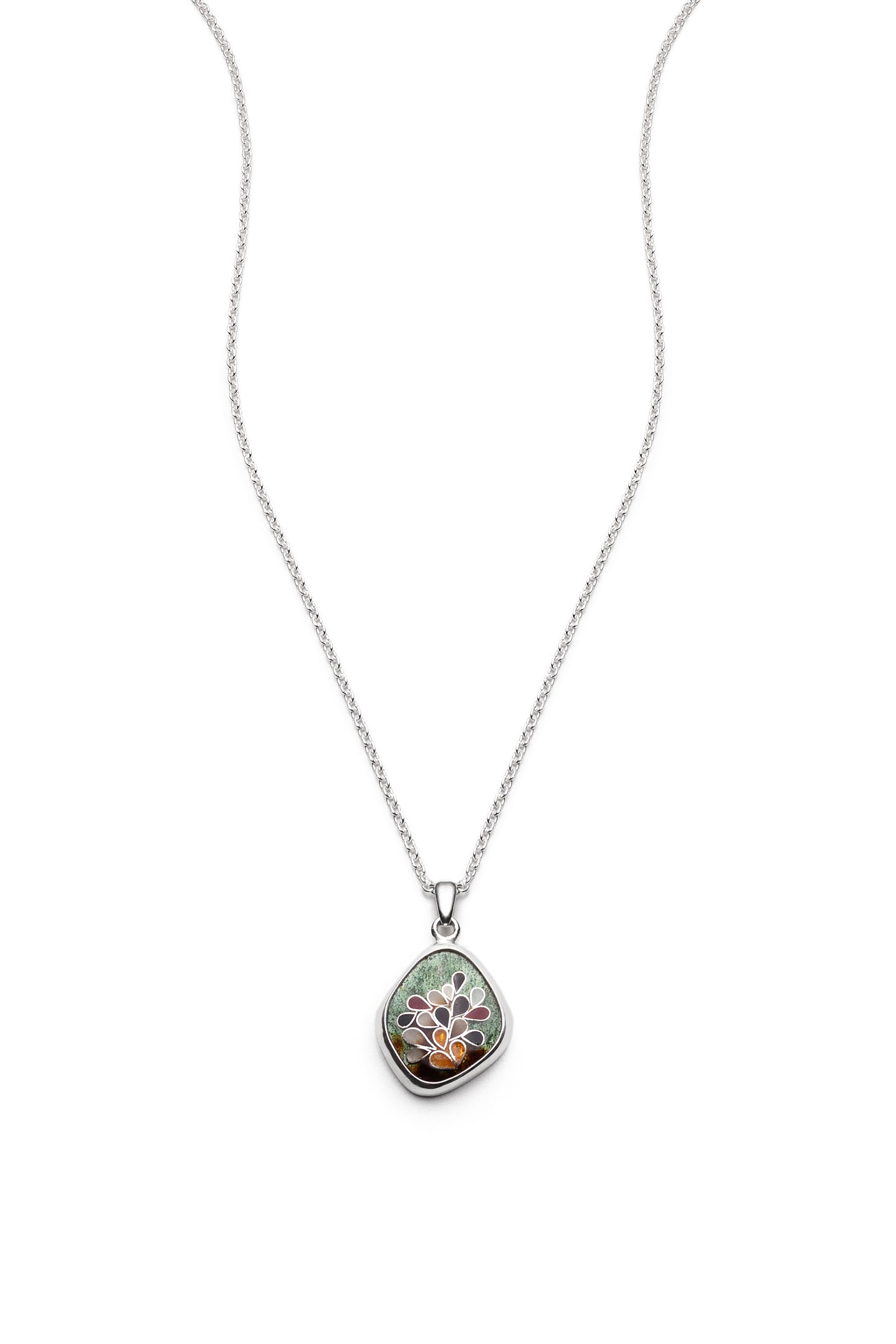 Tiny sage green pendant with petals