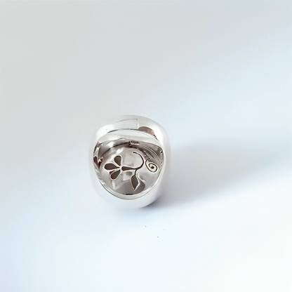 White Floral Cloisonné Cocktail Ring with Hidden Petal Detail